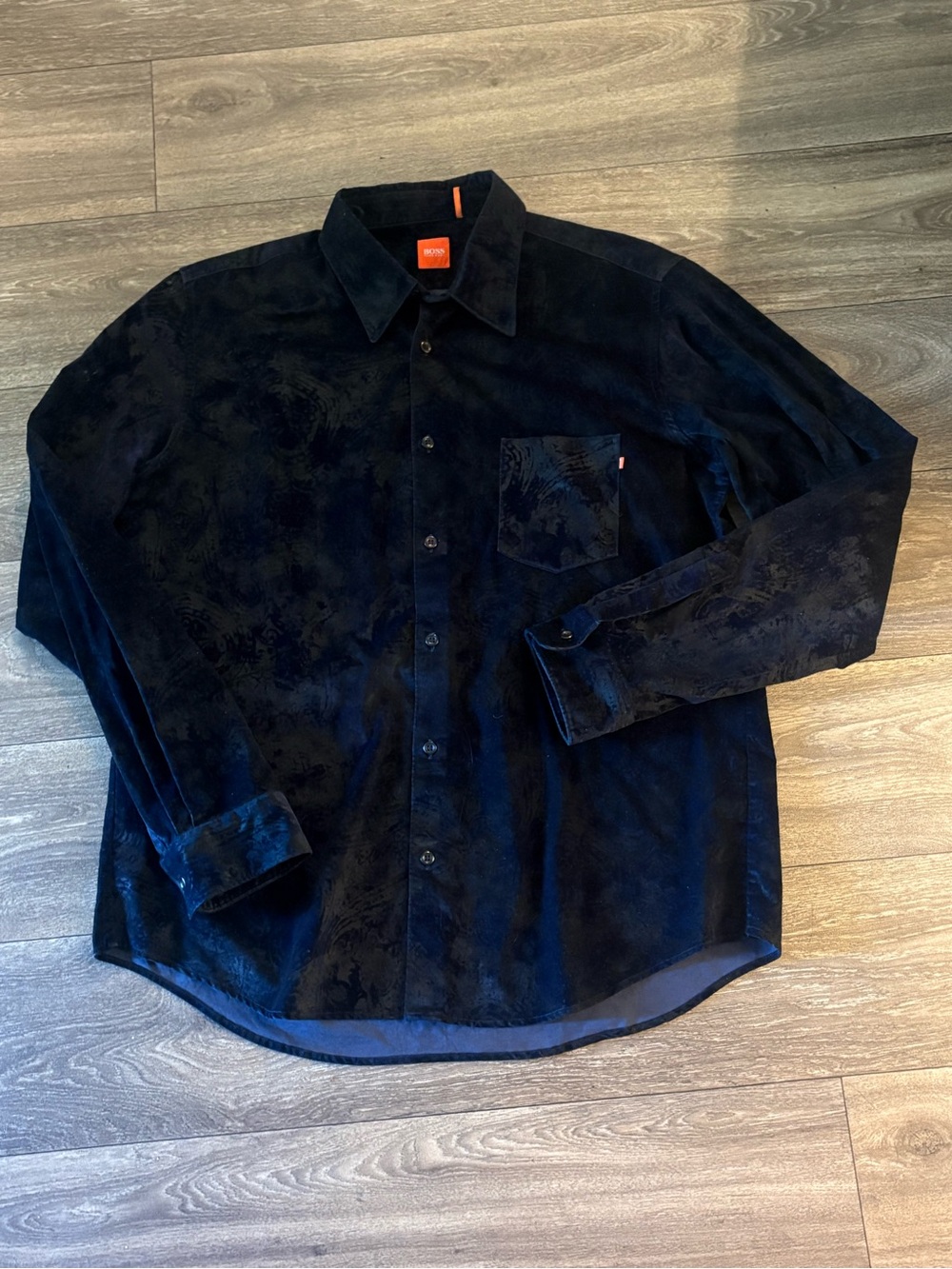 BOSS Hugo Boss Velvet Paisley Button Down in Navy